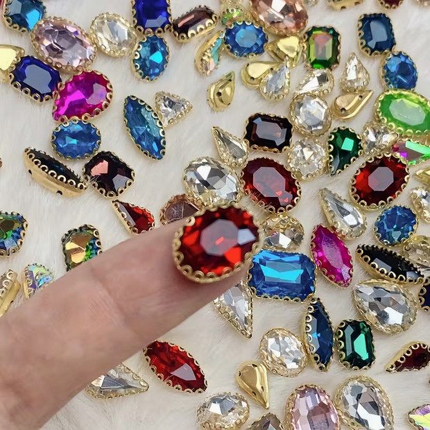 Sew-On Glass Gems — Oval Rhinestones, Mixed 20pcs