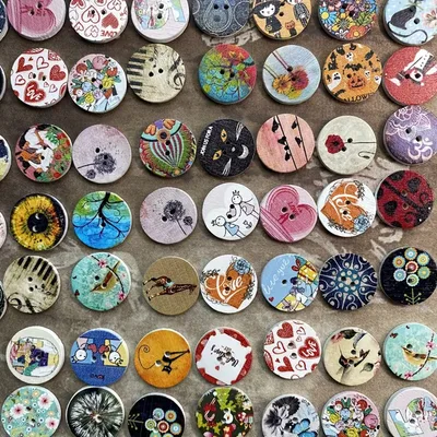 Printed Wooden Buttons, Mixed Pack of 100 – 15mm
