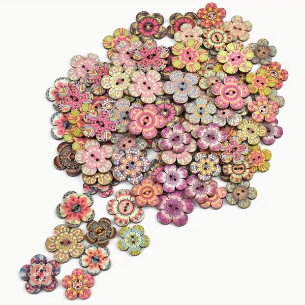 Floral Wooden Buttons – 100