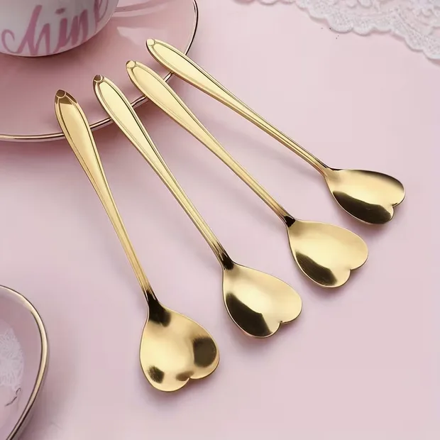 Gold Heart-Shaped Dessert Spoons – Set of 10
