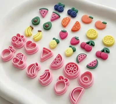 Mini Fruit Polymer Clay Cutters – 12pc Set, Strawberry, Cherry, Avocado & More