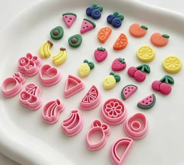 Mini Fruit Polymer Clay Cutters – 12pc Set, Strawberry, Cherry, Avocado & More