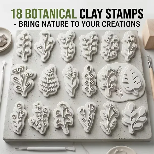 Botanical Clay Stamp Set – 18 Pieces