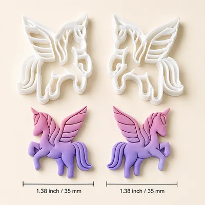 Winged Unicorn Polymer Clay Cutters – Mirrored Pegasus Pair, 35mm