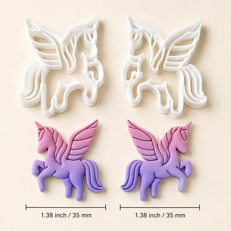 Winged Unicorn Polymer Clay Cutters – Mirrored Pegasus Pair, 35mm