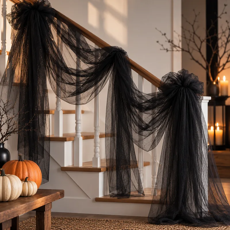 Black Halloween Tulle Drapes – Set of 2, 200 x 75cm