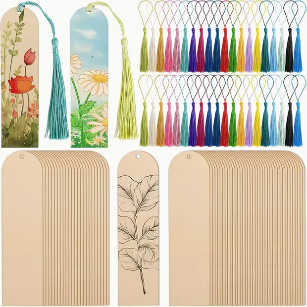 Blank Wooden Bookmarks with Tassels – Pack of 30, 12cm