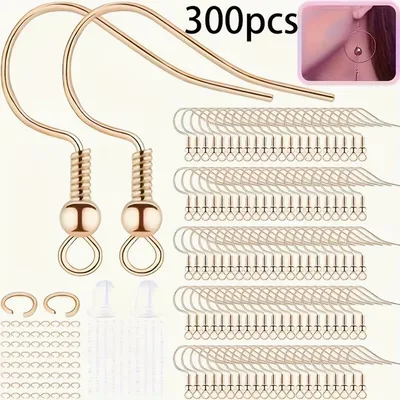 Earring Findings Kit – 300pc Hooks, Jump Rings & Backs, Gold or Silver Tone