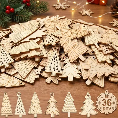 Wooden Christmas Tree Decorations – Pack of 36, 5cm