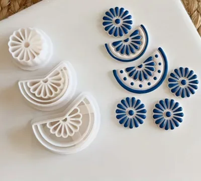 Daisy Fan Polymer Clay Cutters – Round & Semicircle, 3pc Set