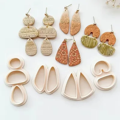 Boho Geometric Polymer Clay Cutters – Teardrop, Arch & Stacked Shapes, 4pc Set