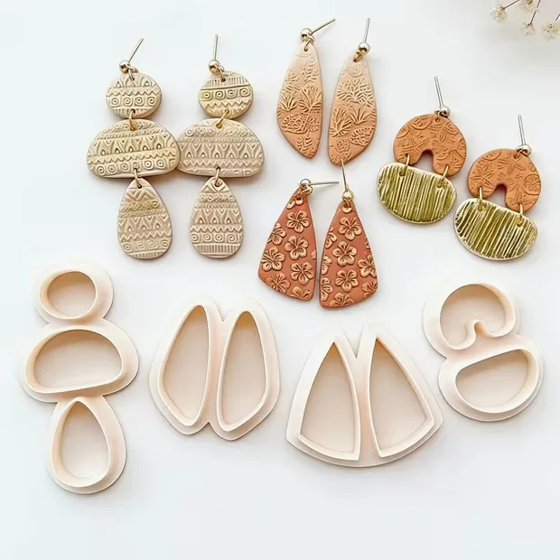 Boho Geometric Polymer Clay Cutters – Teardrop, Arch & Stacked Shapes, 4pc Set