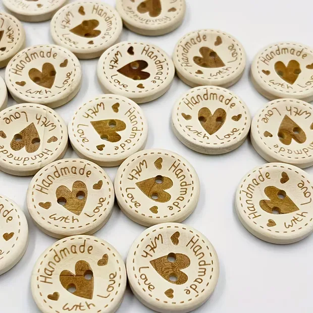 "Handmade With Love" Wooden Buttons – 50
