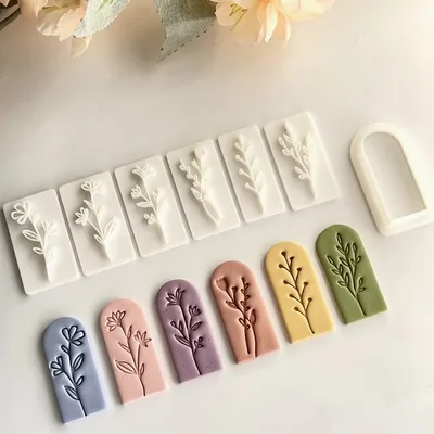Botanical Arch Texture Moulds – 7 Leaf & Flower Designs for Polymer Clay, 4cm