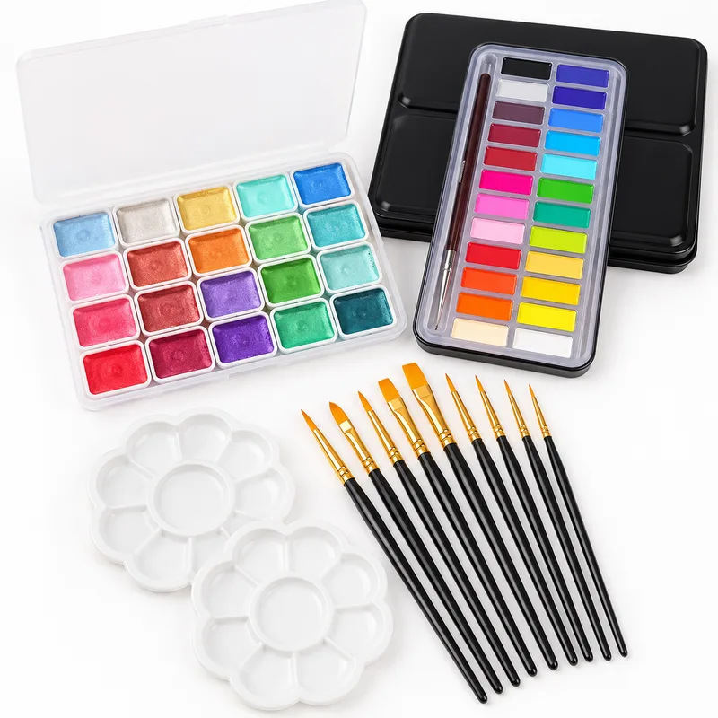Beginner Watercolour Kit – 44 Colours, 10 Brushes & 2 Palettes