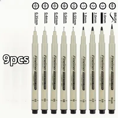 9pc Black Fineliner Pen Set