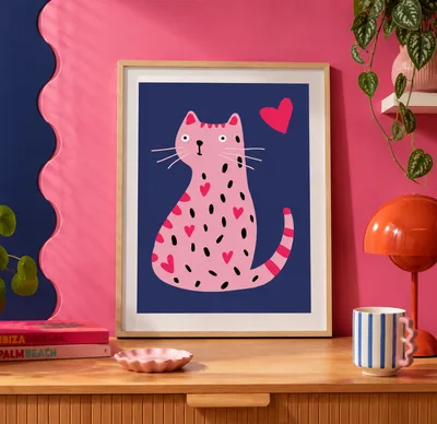 Pink Cat Art Print – A4