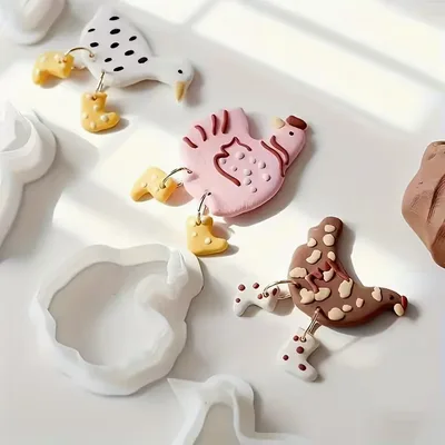 Chicken, Hen & Duck Polymer Clay Cutters with Mini Wellies – 4pc Set