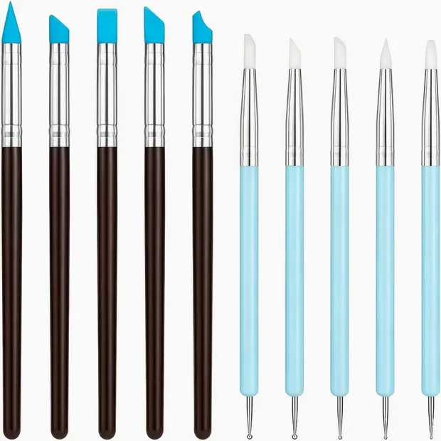 Clay Sculpting Tool Set – 5 Silicone Shapers & 5 Dotting Pens, 10pc