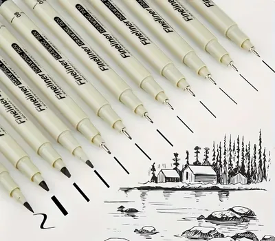12pc Black Fineliner Pen Set