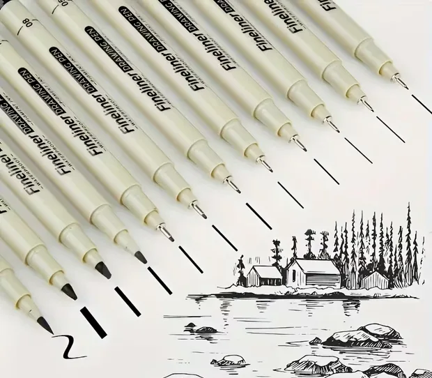 12pc Black Fineliner Pen Set