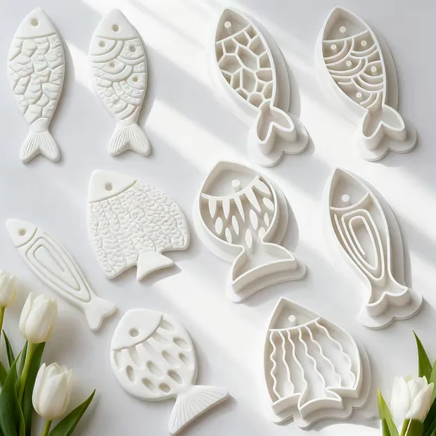 Boho Fish Polymer Clay Cutters – 5 Textured Designs, 33mm