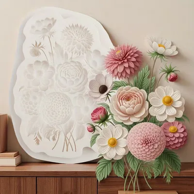 Flower Bouquet Silicone Mould – Dahlias, Roses & Daisies for Fondant, Resin & Clay