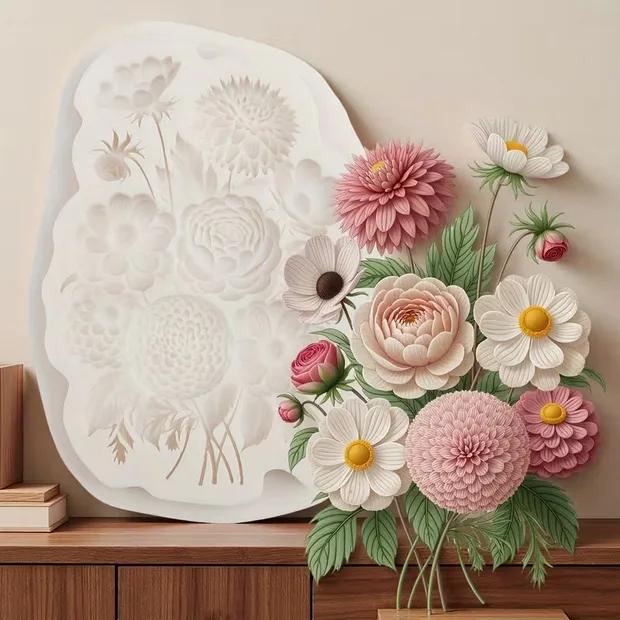 Flower Bouquet Silicone Mould – Dahlias, Roses & Daisies for Fondant, Resin & Clay