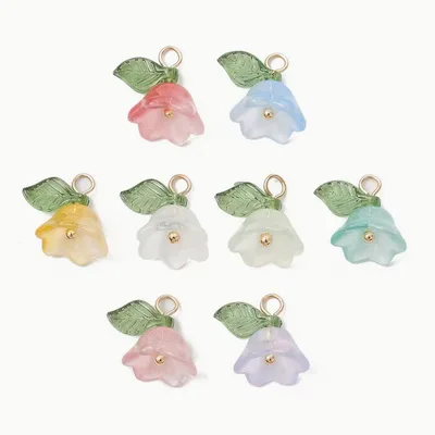 Flower Bud Charms with Leaf & Gold Loop – 25 Pack