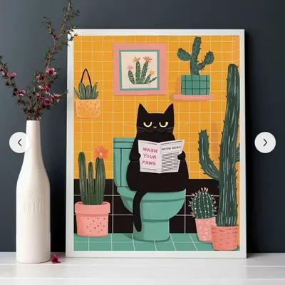 Funny Cat on the Toilet Canvas Print