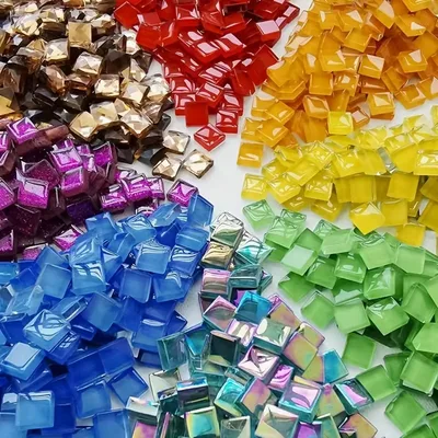 Glass Mosaic Tiles – 10mm Squares, Mixed Colours