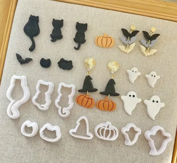 Halloween Mini Polymer Clay Cutters – Cats, Bats, Pumpkins & Ghosts, 10pc