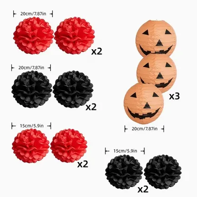 Halloween Paper Lantern & Pom Pom Set – 11 Pieces