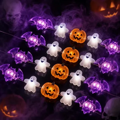 Halloween Fairy Lights – Pumpkins, Ghosts & Bats, 20 LEDs, 2m