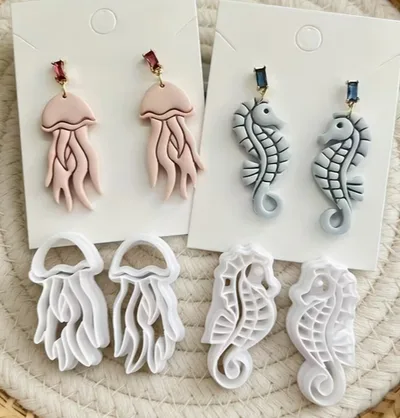 Jellyfish & Seahorse Polymer Clay Cutters – 4pc Marine Set
