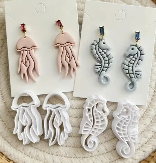 Jellyfish & Seahorse Polymer Clay Cutters – 4pc Marine Set