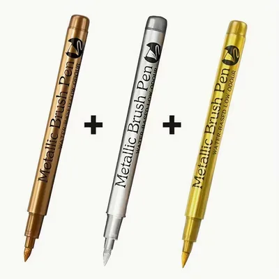 Metallic Brush Pen Set – Gold, Silver & Copper, 3 Pens