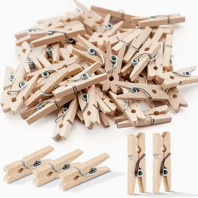 Mini Wooden Pegs – 40 Natural Wood Craft Clips, 1"