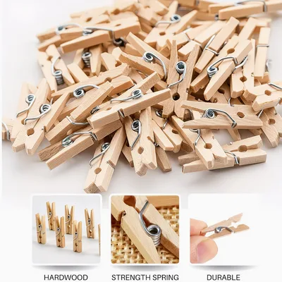 Mini Wooden Pegs – 40 Natural Wood Craft Clips, 1.5"