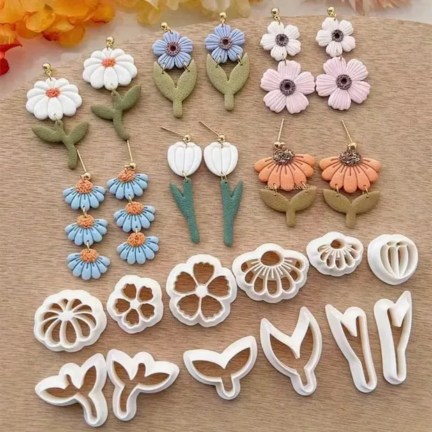 Daisy, Flower & Stem Polymer Clay Cutters – 12pc Floral Set