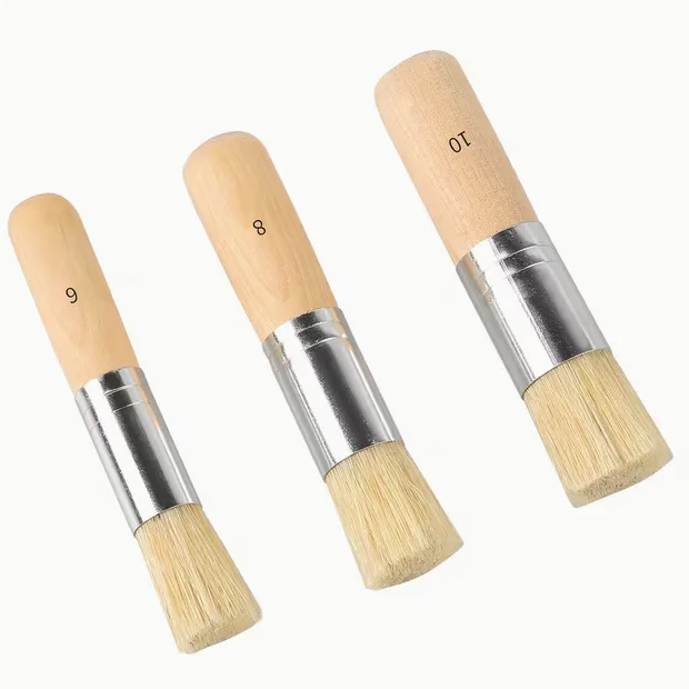 Stencil Brush Set – 3 Natural Hog Bristle Brushes, Sizes 6, 8 & 10